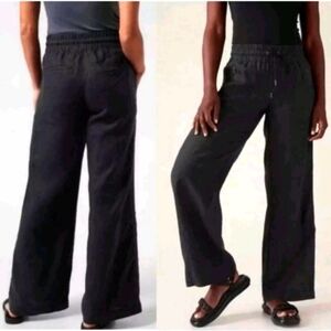 Athleta Black Linen Pants with Wide-Leg size 10 TALL